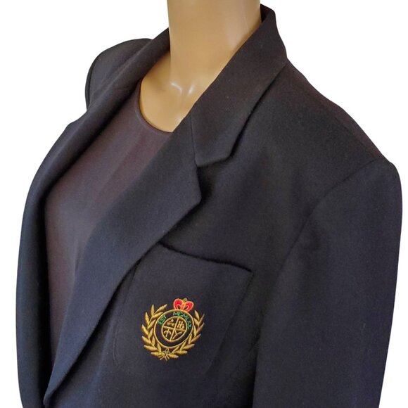 Herman Geist Crest Logo Black Wool Blazer Jacket Academia Womens 16 Lined Pocket - Picture 5 of 13